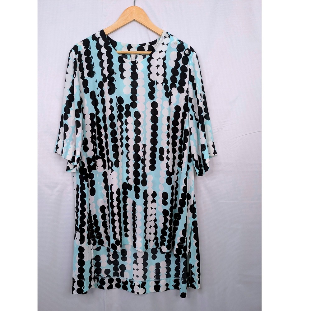Melissa McCarthy 1X Tunic Dress Aqua Black Geometric Hi Low Plus Size